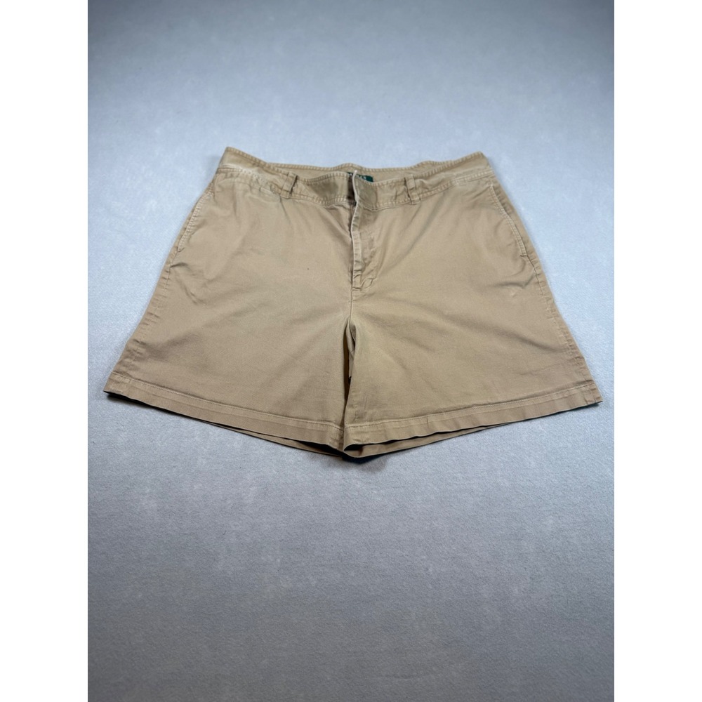 Lauren Ralph Lauren Khaki Chino Shorts Womens 16 Tan Stretch Cotton Mid Rise